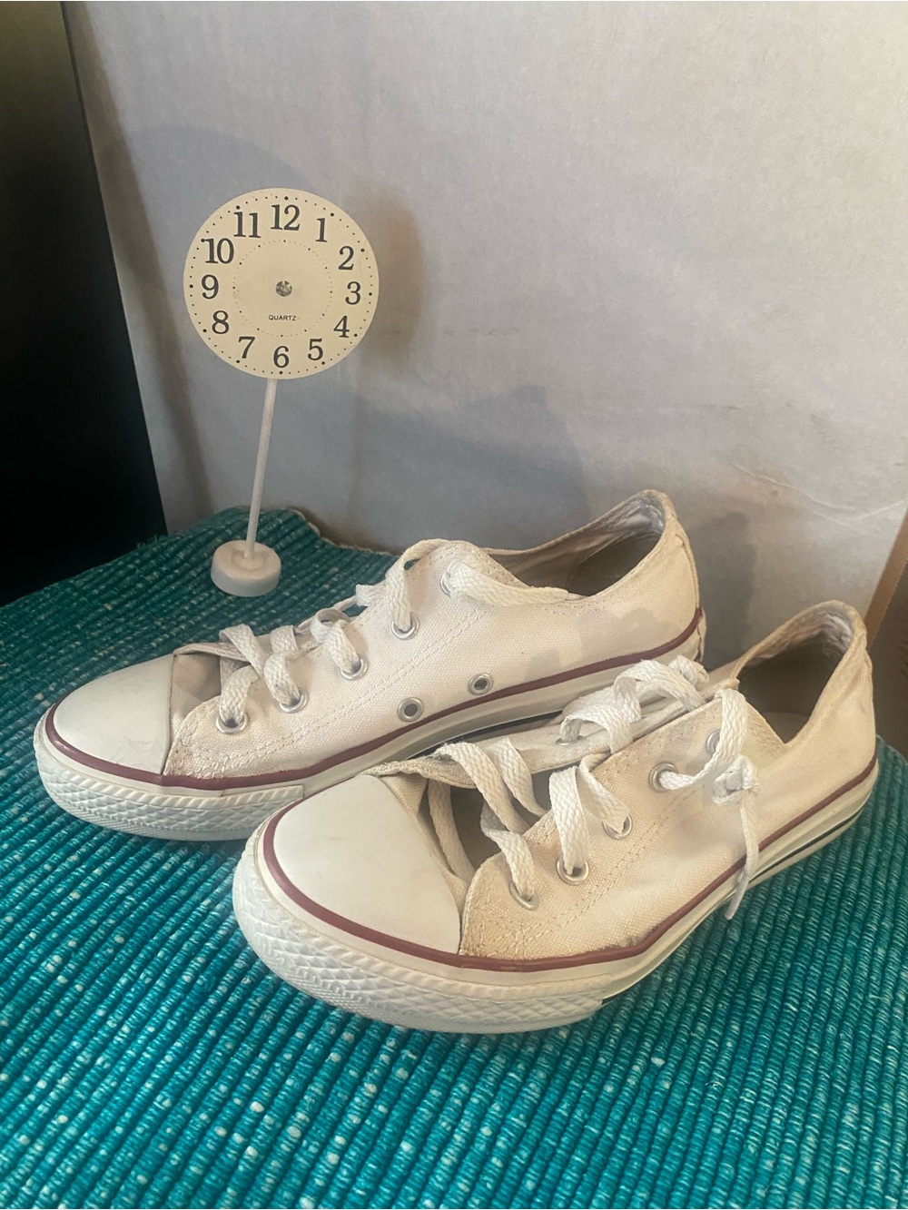 Classic Converse Kids White Canvas Sneakers with Maroon Stripe